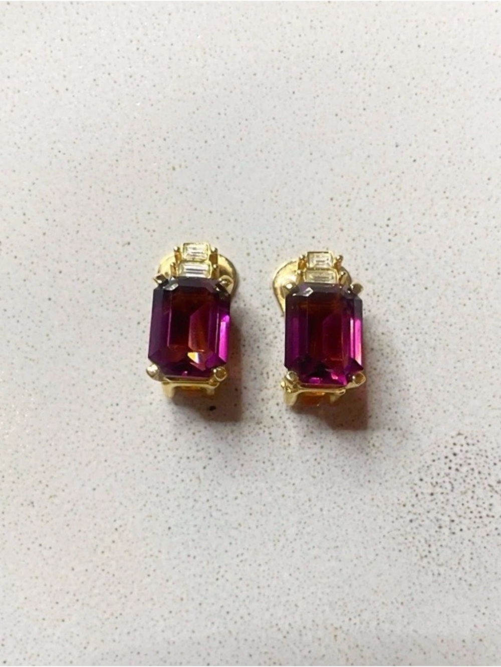 Vintage Christian Dior Gold Tone Purple Stone Clip On Earrings